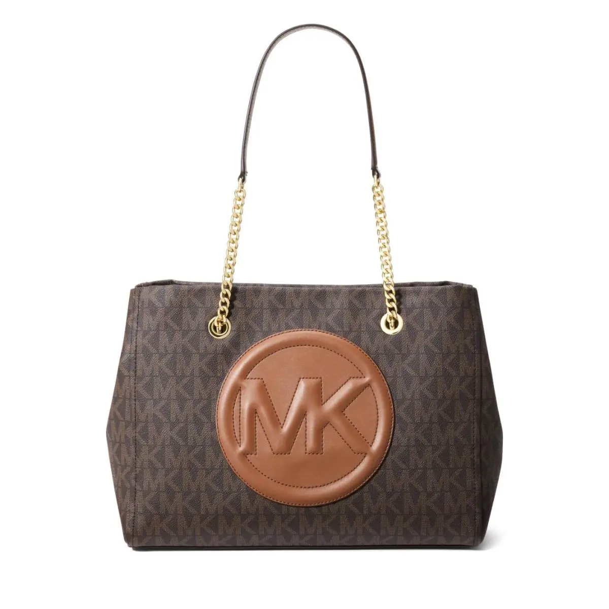 Michael Kors Brynn Large Logo and Leather Tote Bag Brown 38F1C7SE3B - Handle/Strap: Brown, Hardware: Gold, Exterior: Brown