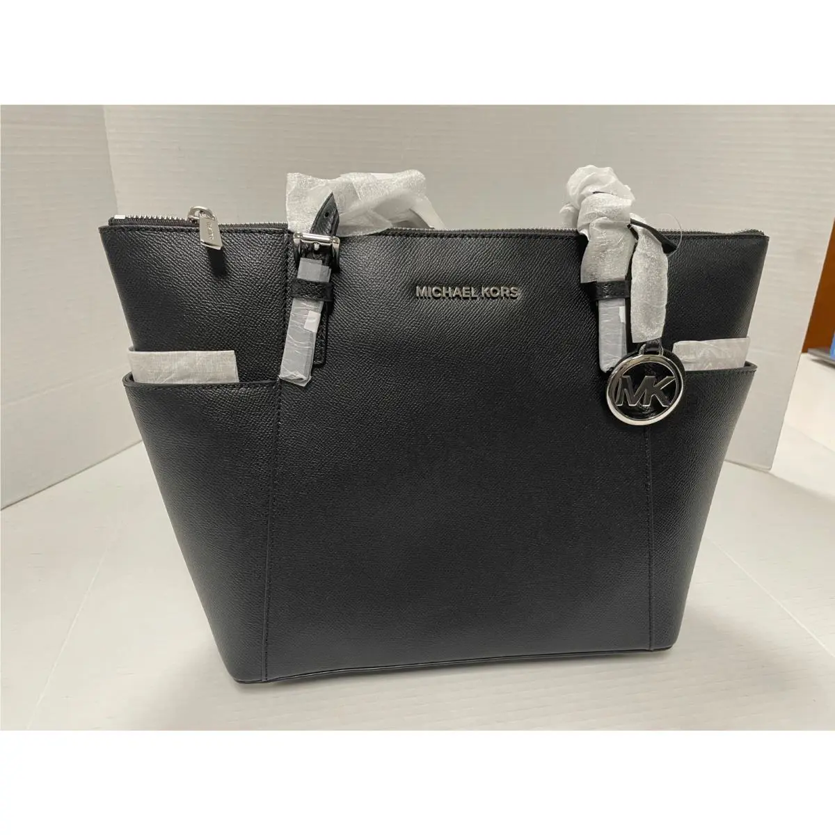 Michael Kors Silver Tone Logo Charm Tote Bag