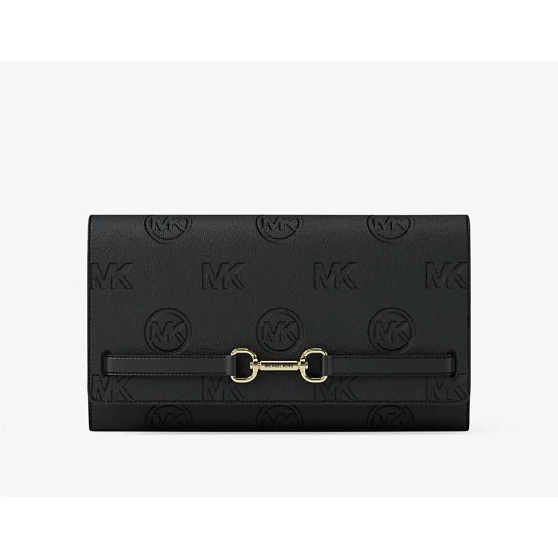 Michael Kors Large Carson Wallet On Chain Embossed Logo Crossbody Bag Black
