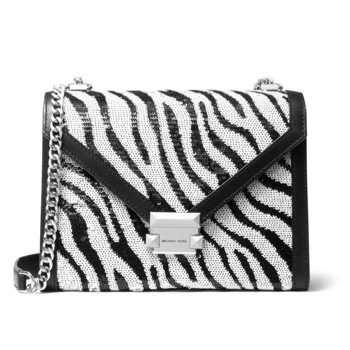 Michael Kors Whitney Zebra Sequined Convertible Shoulder Crossbody 30H9SWHL3I - Handle/Strap: Silver, Hardware: Silver, Exterior: Multicolor