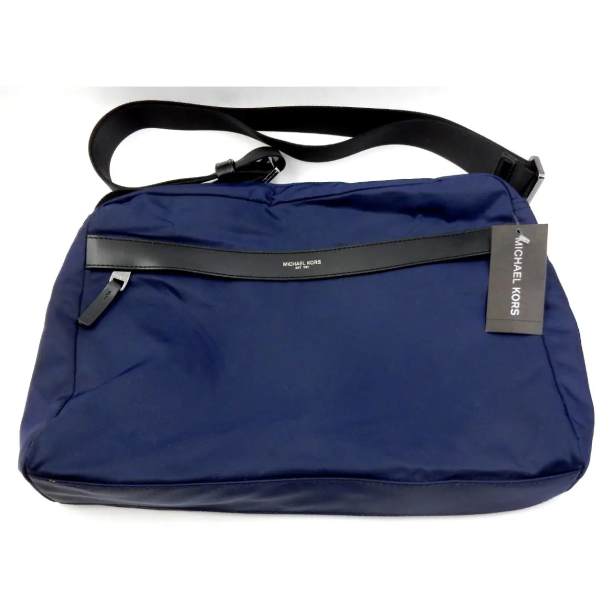 Michael Kors Dark Blue Leather Messenger Bag with Wide Crossbody Strap