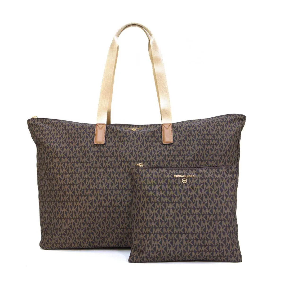 Michael Kors Jet Set Travel Large Signature Logo Print Woven Tote Bag - Brown/ac - Brown