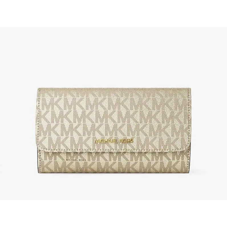 Michael Kors Jet Set Travel Large Trifold Leather/pvc Wallet Pale Gold