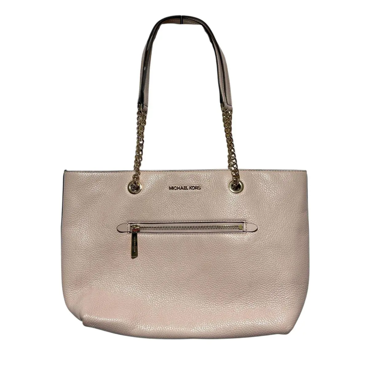Michael Kors Tote Bag Womens Large Pink Pebbled Leather Chain Shoulder Purse