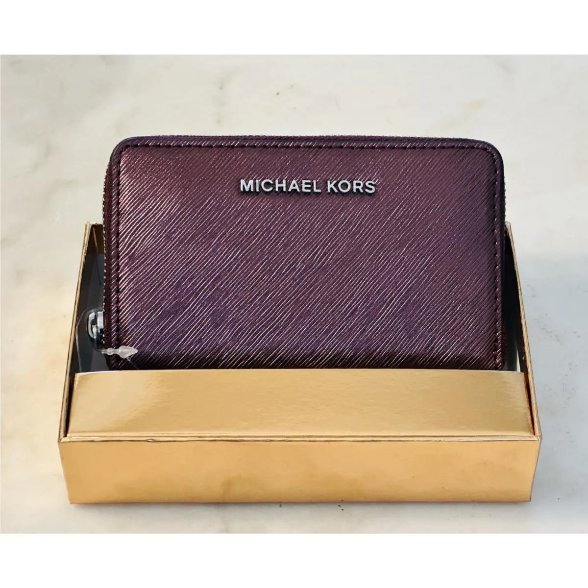 Michael Kors Jet Set Small Card Case Zip Around Closure Oxblood 5”x 3.25”x .75