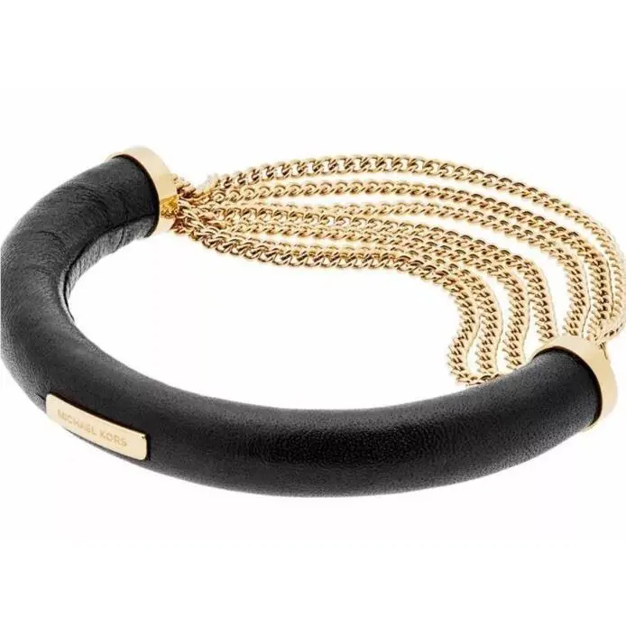 Michael Kors MKJ5762710 Luxe Black Leather Gold Tone Chain Bracelet