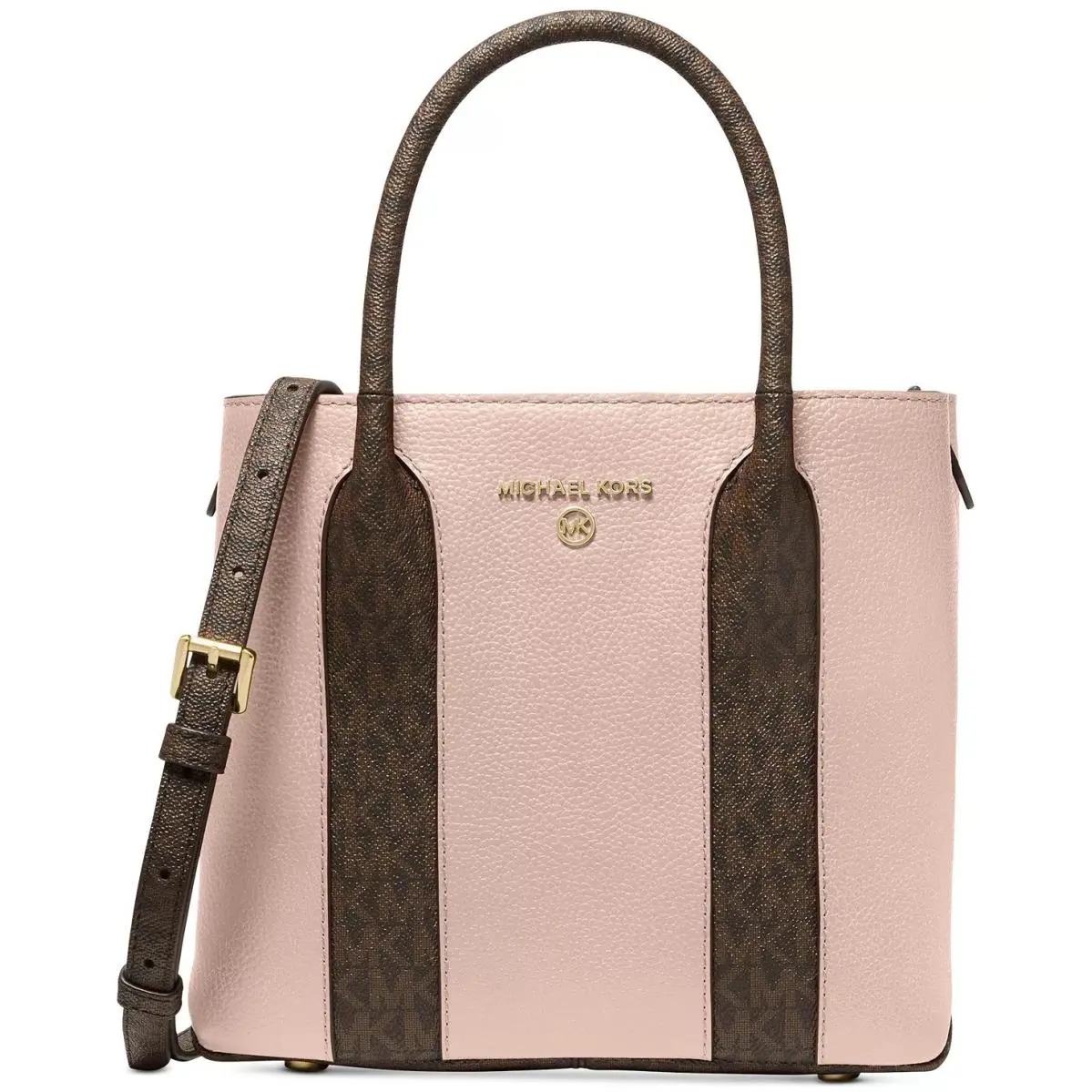 Michael Kors Signature Austin Leather Satchel Crossbody Bag Pink 38F2GANM2L - Handle/Strap: Brown, Hardware: Gold, Exterior: Pink