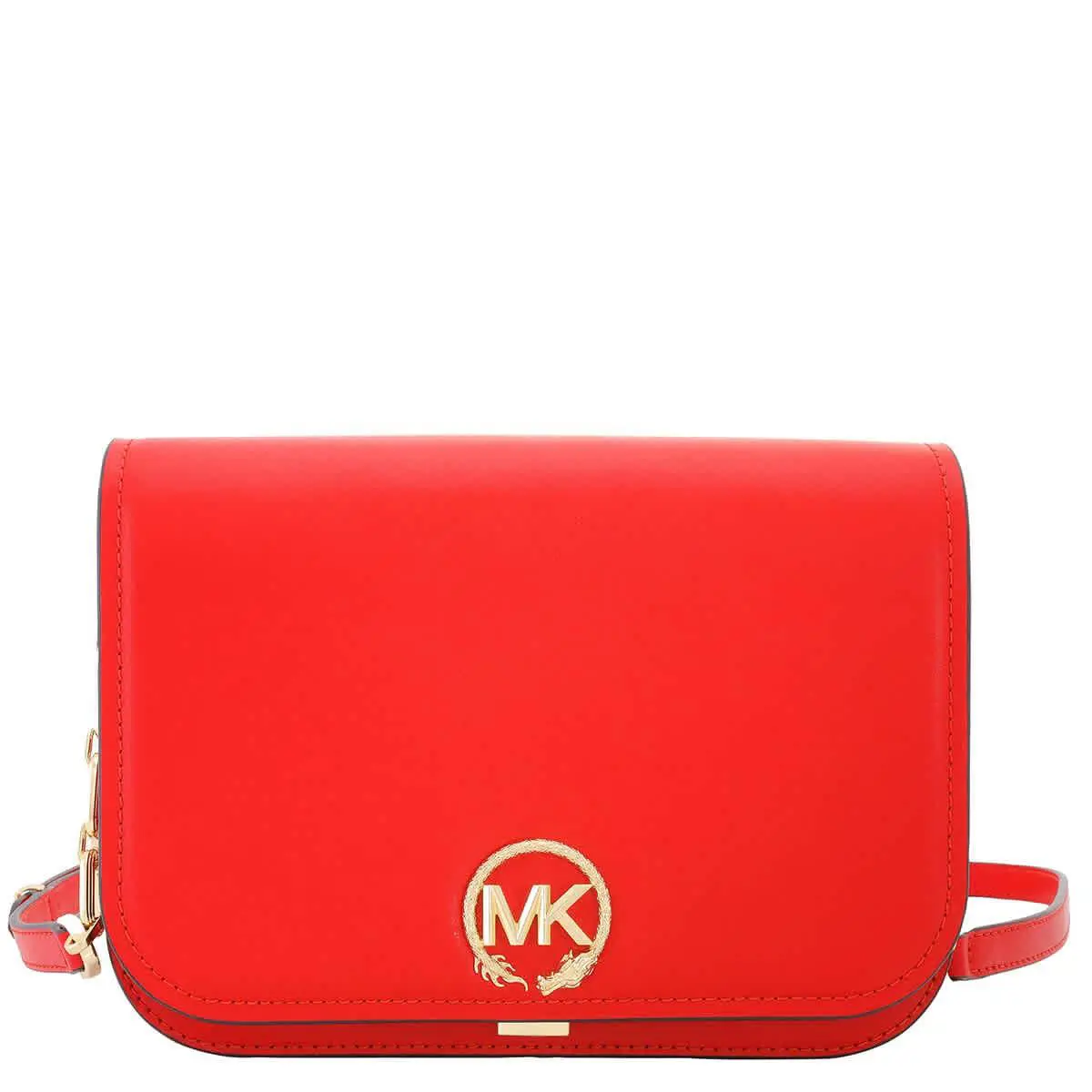 Michael Kors Delancey Medium Leather Messenger Bag 30S4GD8M2O-607 - Red, Exterior: Red