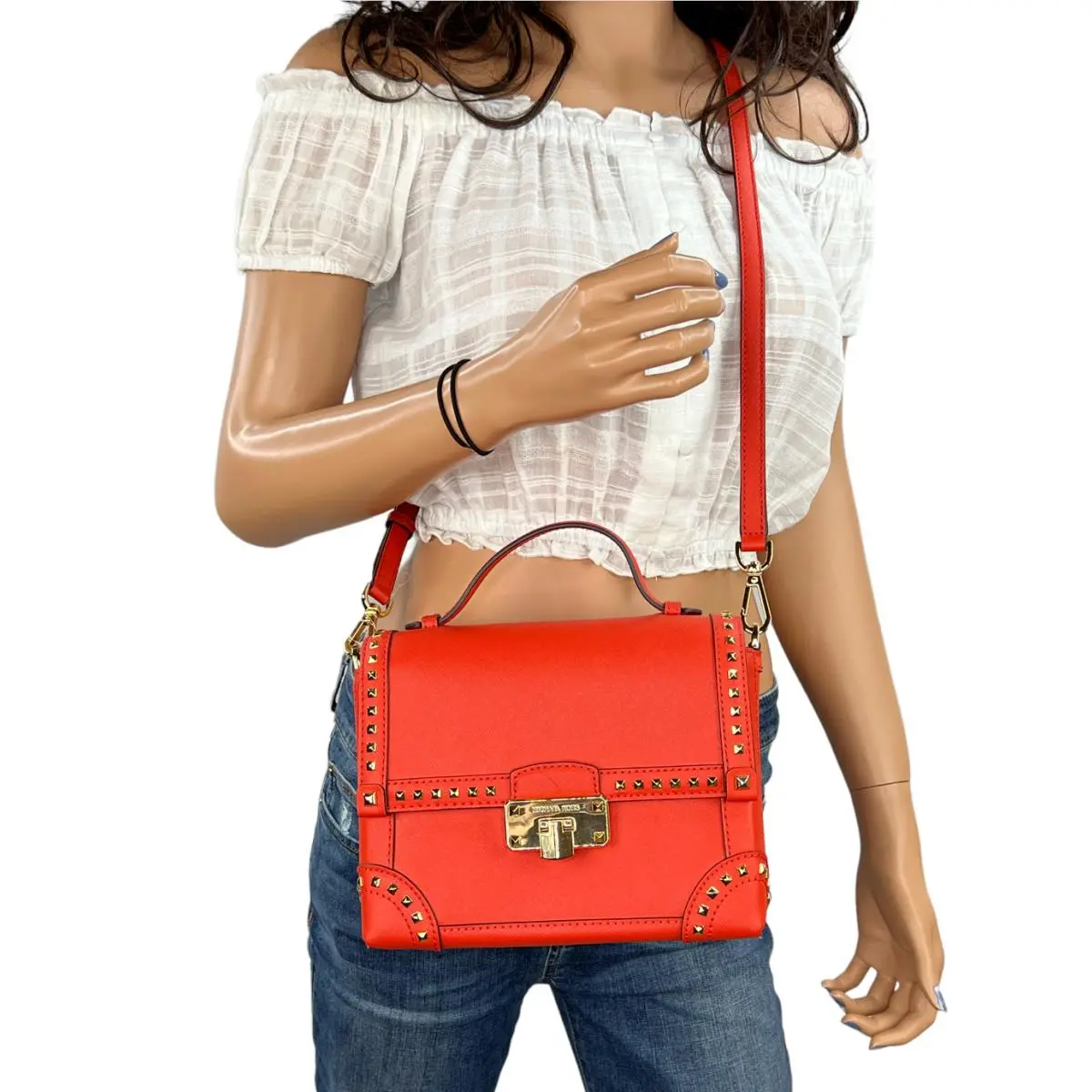 Michael Kors Eldrige SM Top Handle Trunk Satchel Shoulder Crossbody Bag Mandar