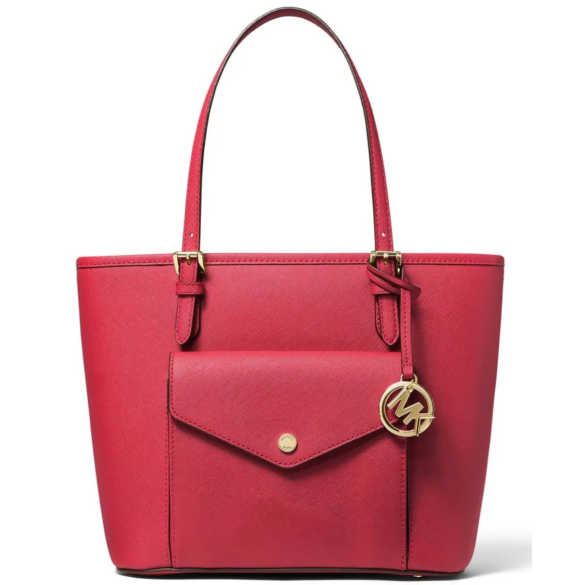 Michael Kors Jet Set Medium Leather Pocket Tote Bag Bright Red 38S0GTTT6L