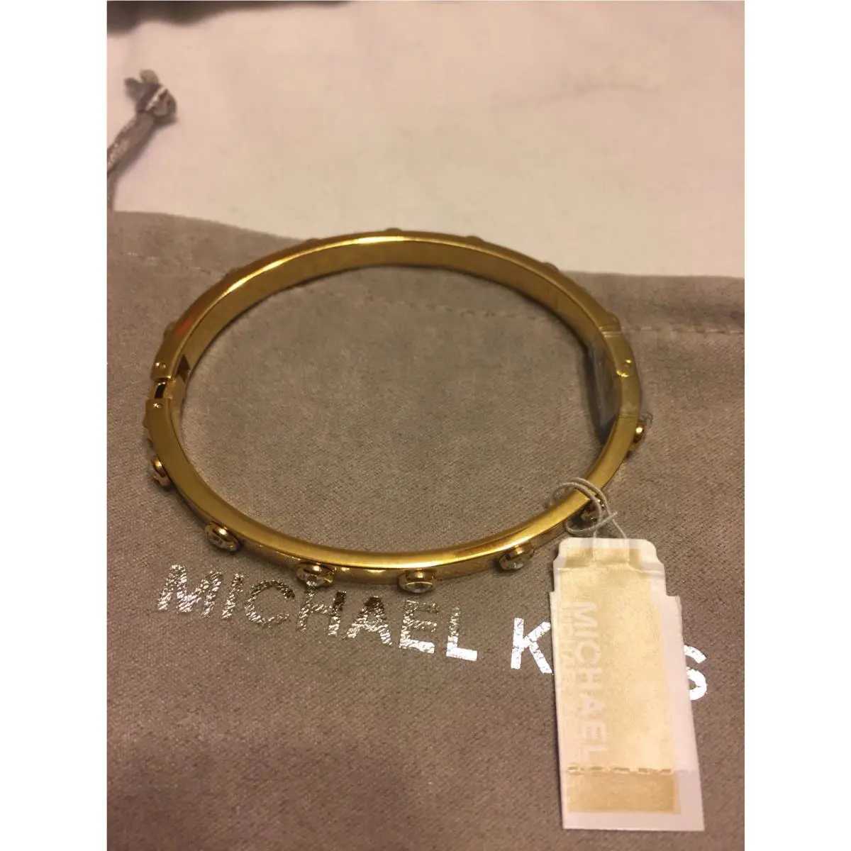 Michael Kors Yellow-tone Hinged Round Cut Crystal Bangle Bracelet