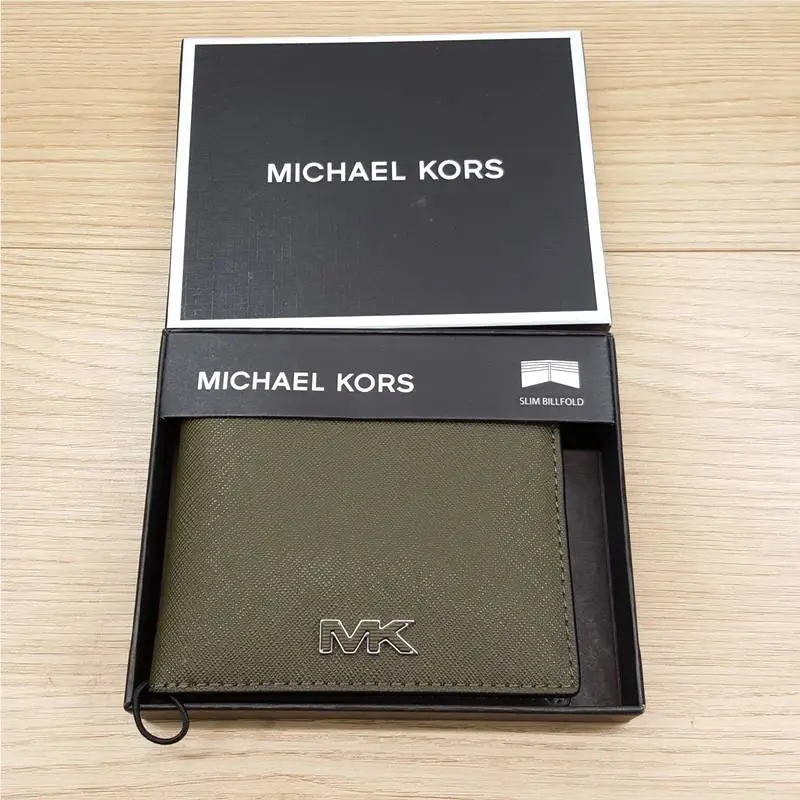 Michael Kors Mens Slim Bifold Wallet Olive Green Saffiano Leather Boxed