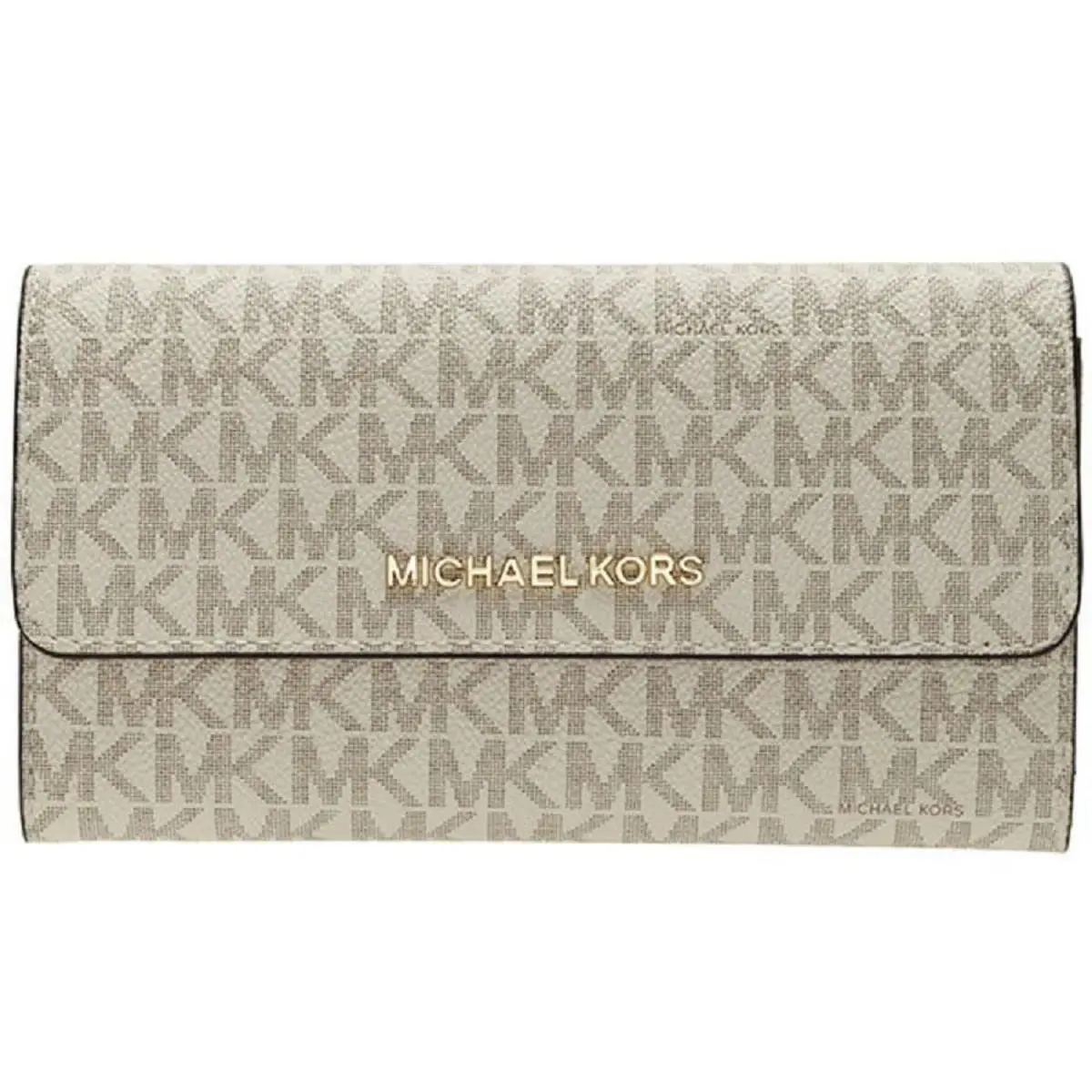 Michael Kors Jet Set Travel Large Trifold Signature Pvc Wallet Vanilla Clutch