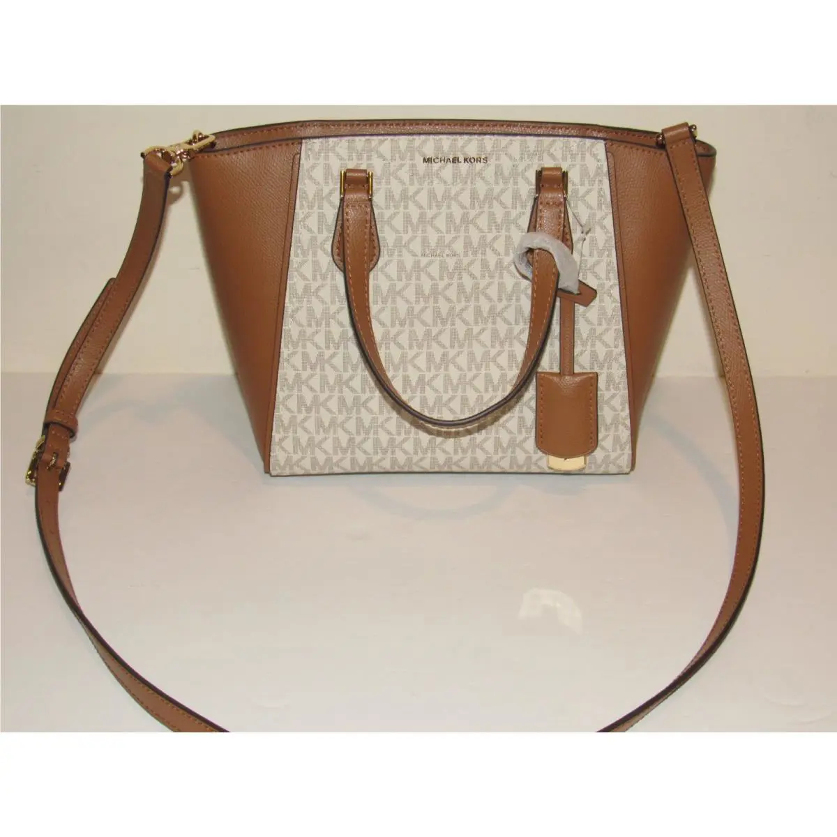 Michael Kors Taryn Large Tote Signature Logo Bag Handbag Cream Leather
