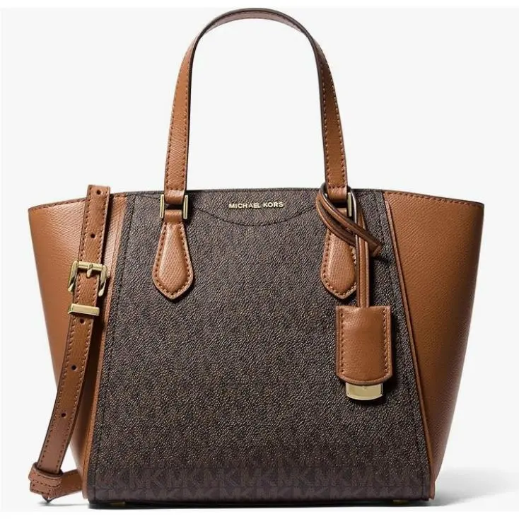 Michael Kors Taryn Convertible Top Zip Tote Crossbody Signature Brown Acorn