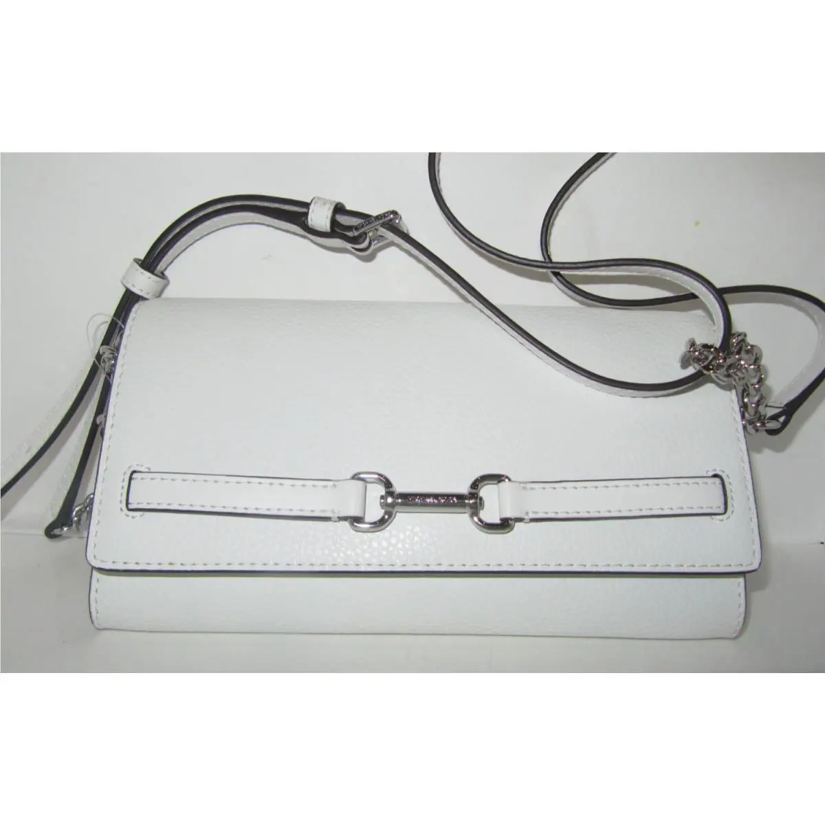 Michael Kors Carson Large Wallet On A Chain Optic White Pebbled Leather