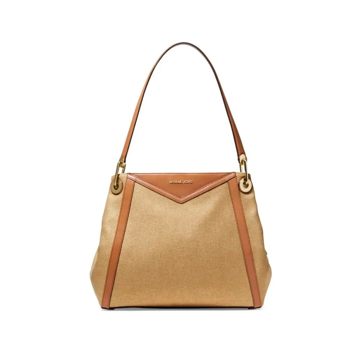 Michael Kors Raven Pocket Shoulder Tote Pale Gold 30H8MRXE3C - Handle/Strap: Brown, Hardware: Gold, Exterior: Natural