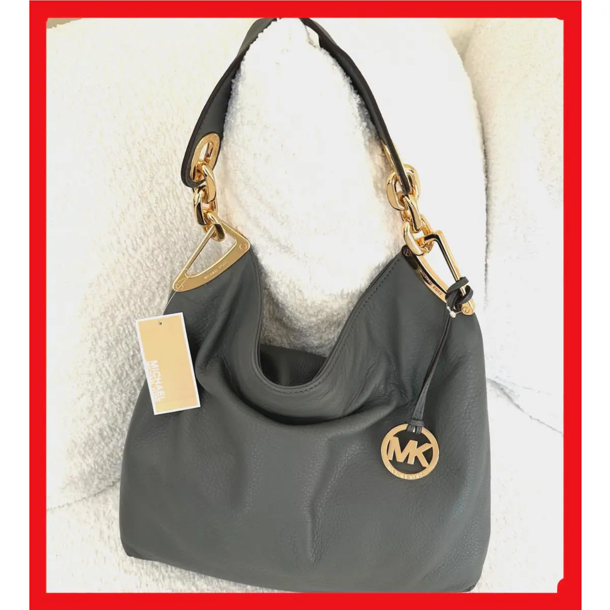 🆕 $460sale Michael Kors Leather Shoulder Bag Handbag Satchel Packable Tote Gray
