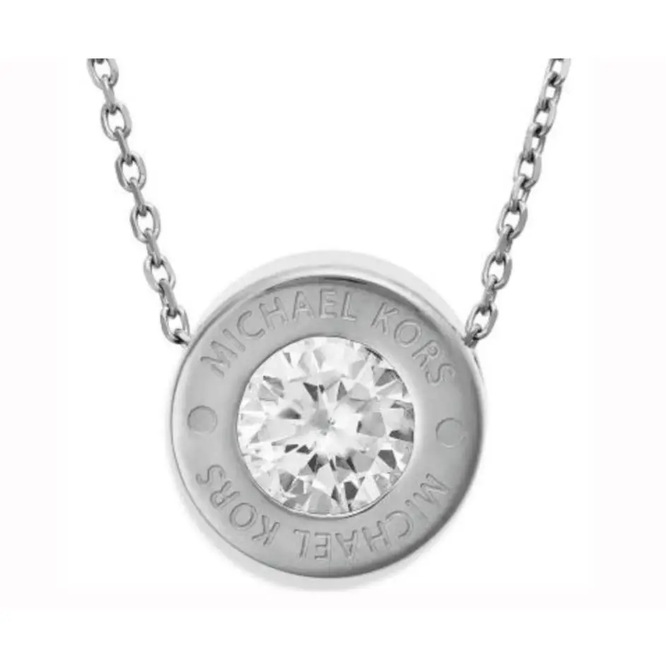 Michael Kors MK Logo Silver Necklace Large Crystal Chip MKJ5341040 + MK Gift Box