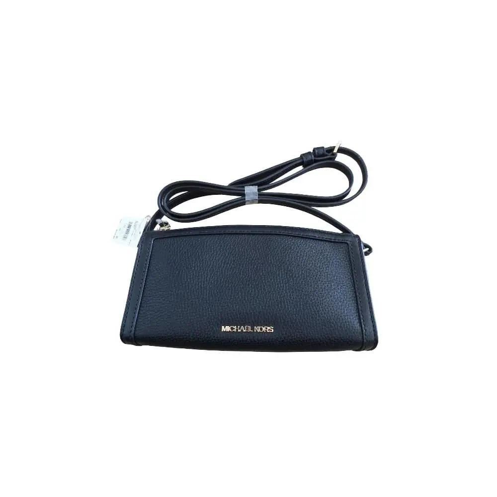 Michael Kors Jet Set Travel Wallet Crossbody Black Pabbled Leather Phone Bag