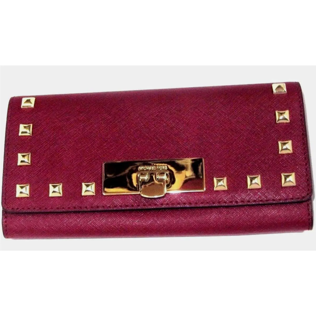 Michael Kors Cherry Saffiano Leather Gold Studs Callie Carryall Wallet
