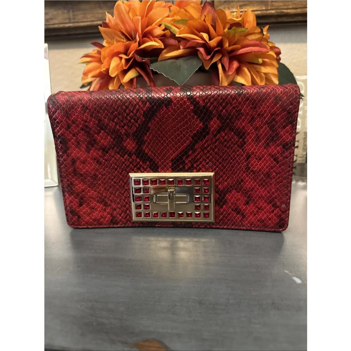 Michael Kors Ellie Medium Python Embossed Red Leather Handbag
