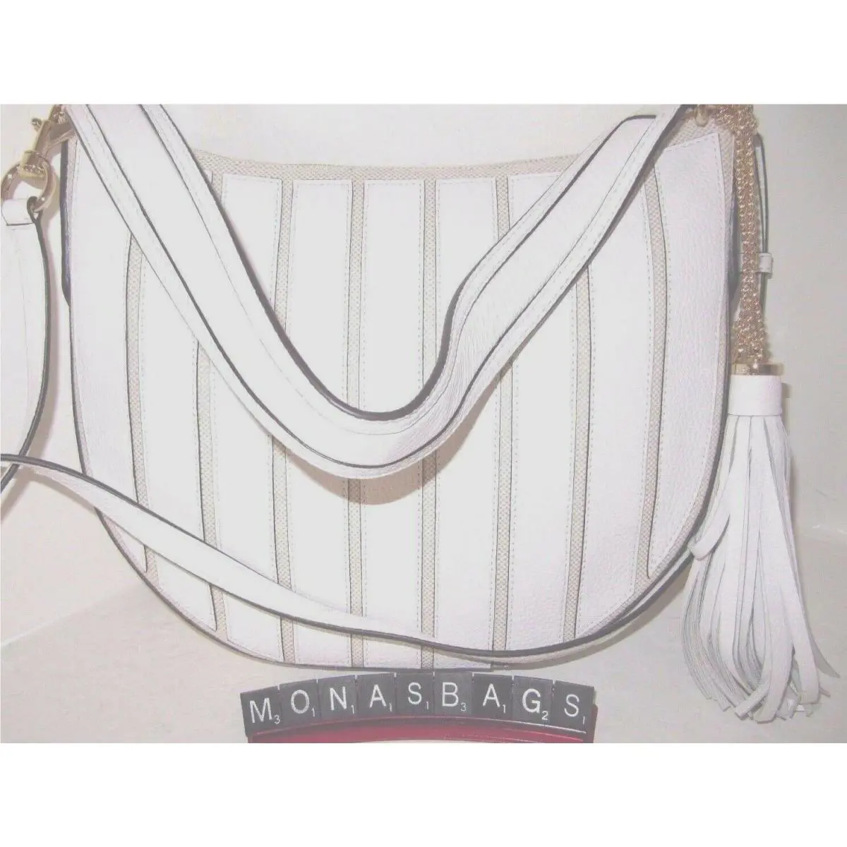Michael Kors Brooklyn Applique Hobo Shoulder Bag Natural White Leather