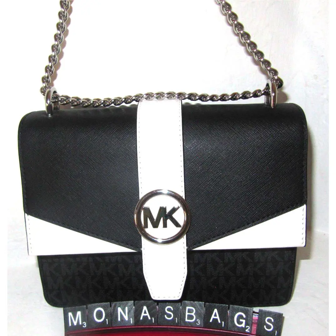 Greenwich Flap Crossbody Black and White Bag by Michael Kors