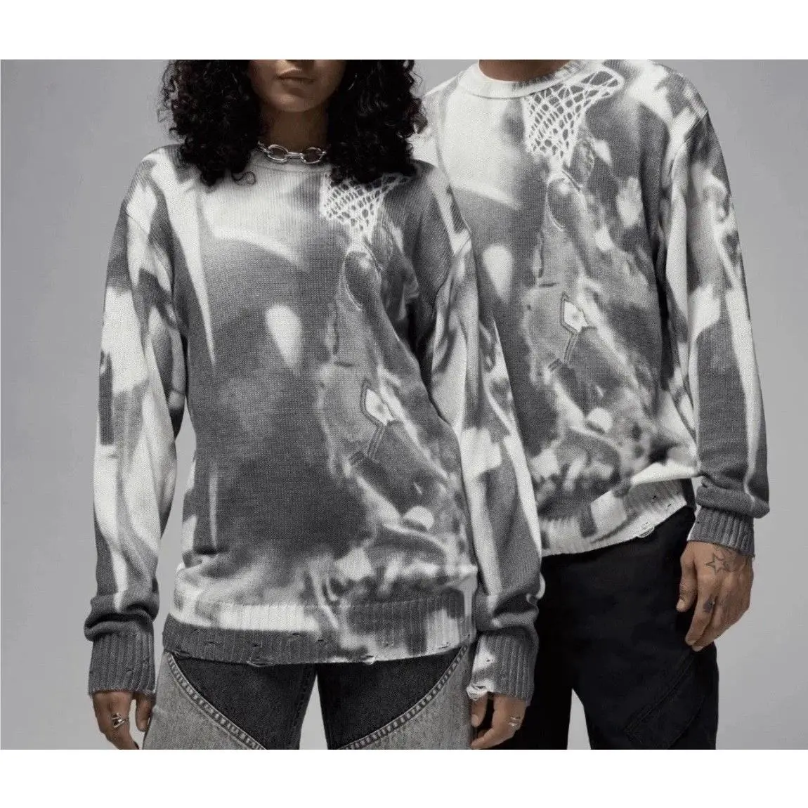 Nike Men’s Sz XL Air Jordan Knit Sweater Aop Distressed Relaxed Fit HQ1635-133