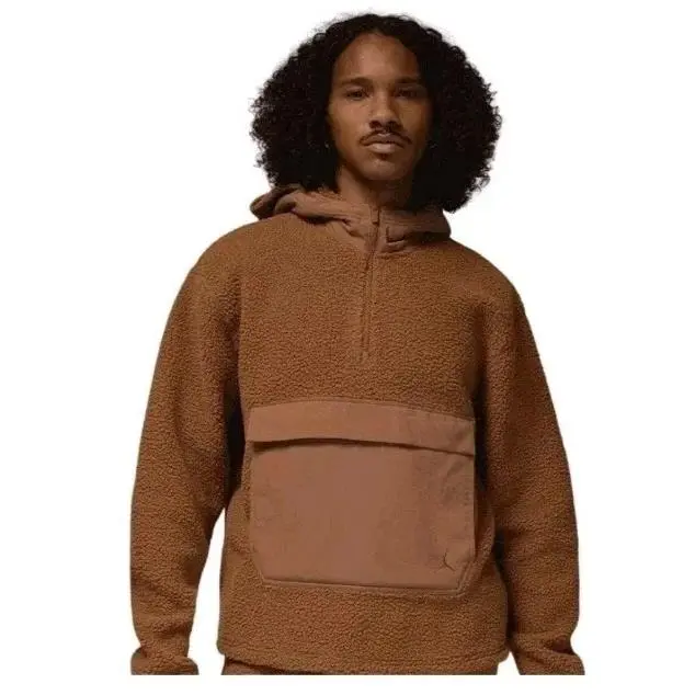 Nike Air Jordan Flight Brown 1/2 Zip Sherpa Hoodie FV7452-223 Men`s Size Large