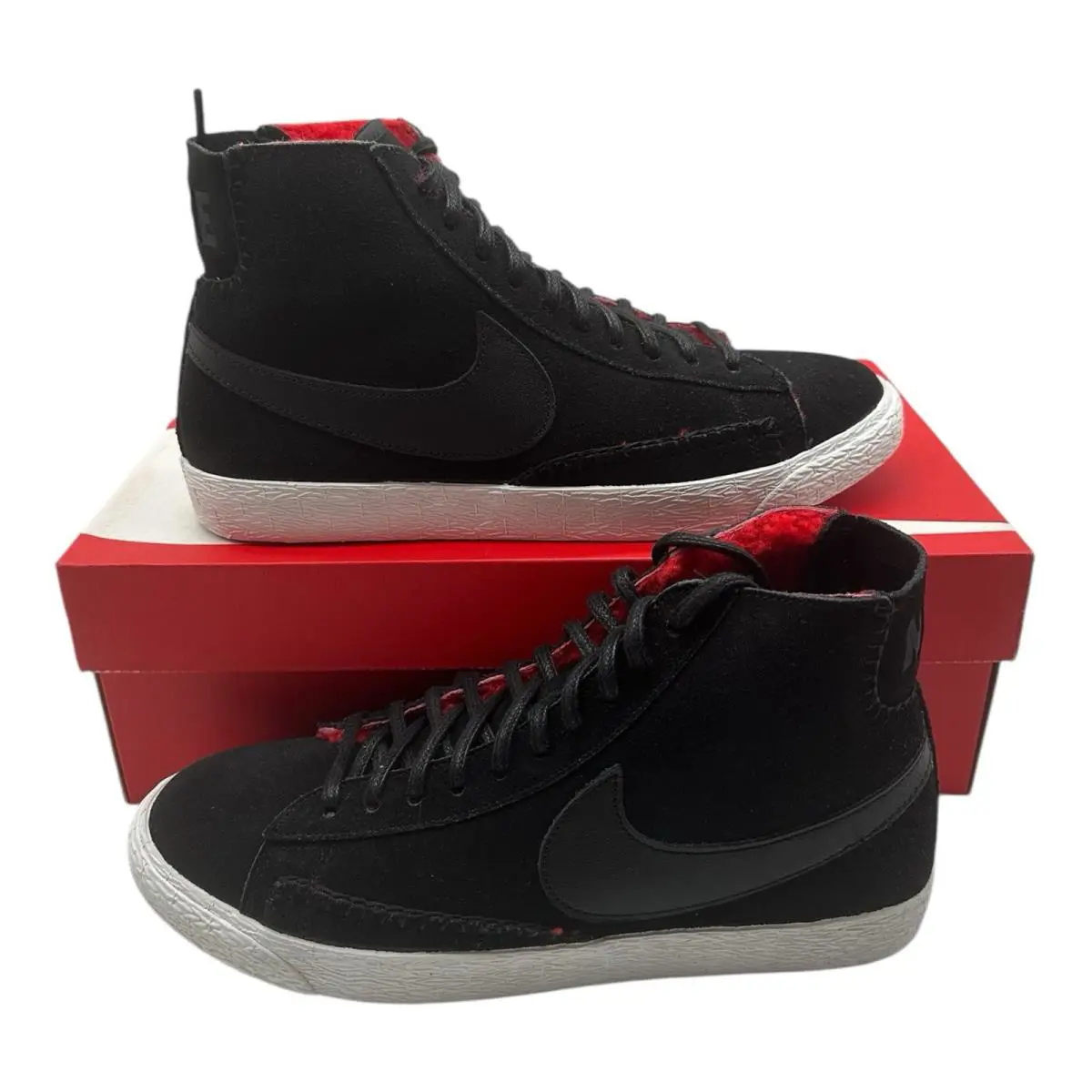 Nike Blazer Mid Premium Shoes Womens Sz 7.5 Black Red White Sneakers 403729-007 - Black
