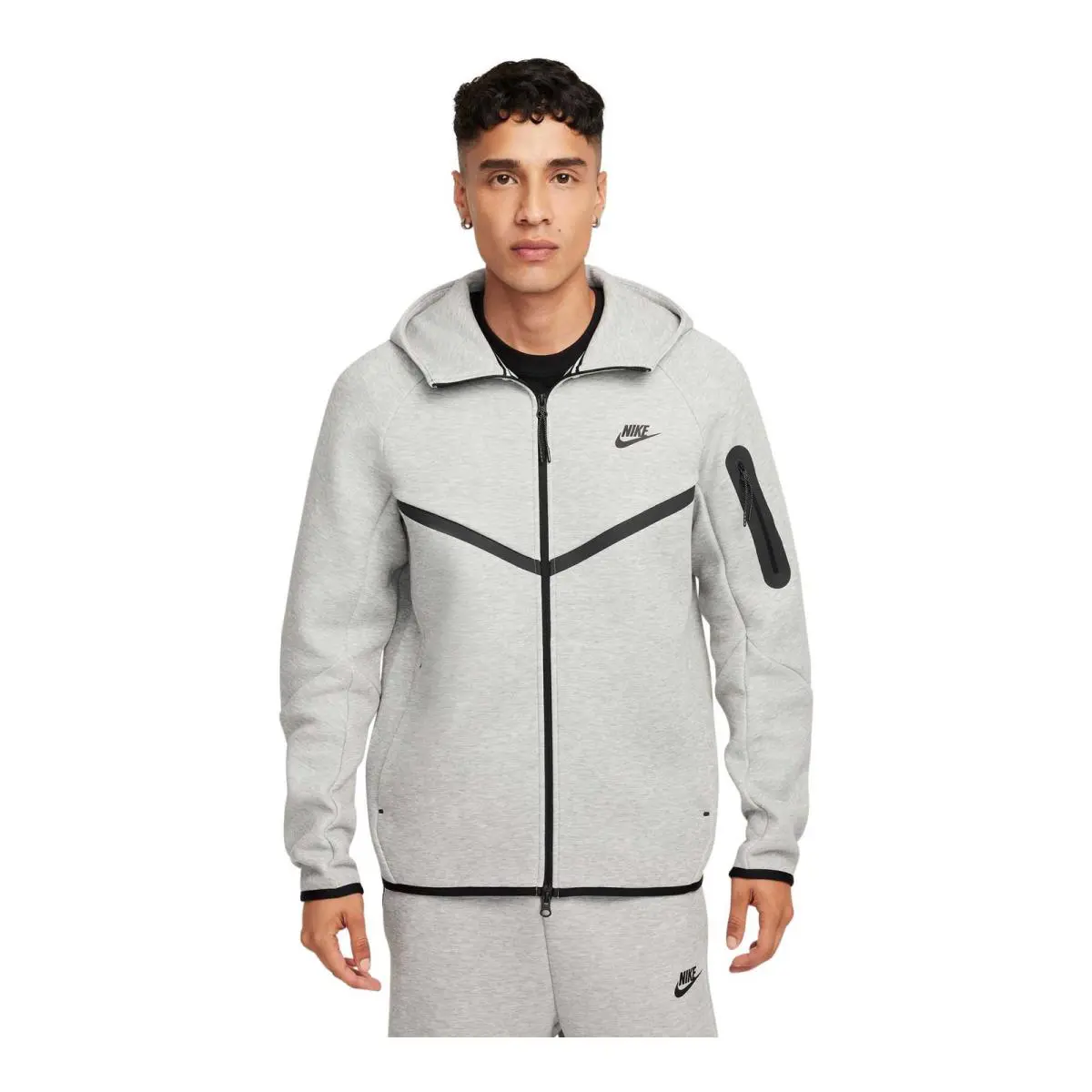 Mens Nike Tech Full Zip Windrunner Hoodie HV0949-063-SIZE S - DK GREY HEATHER/BLACK