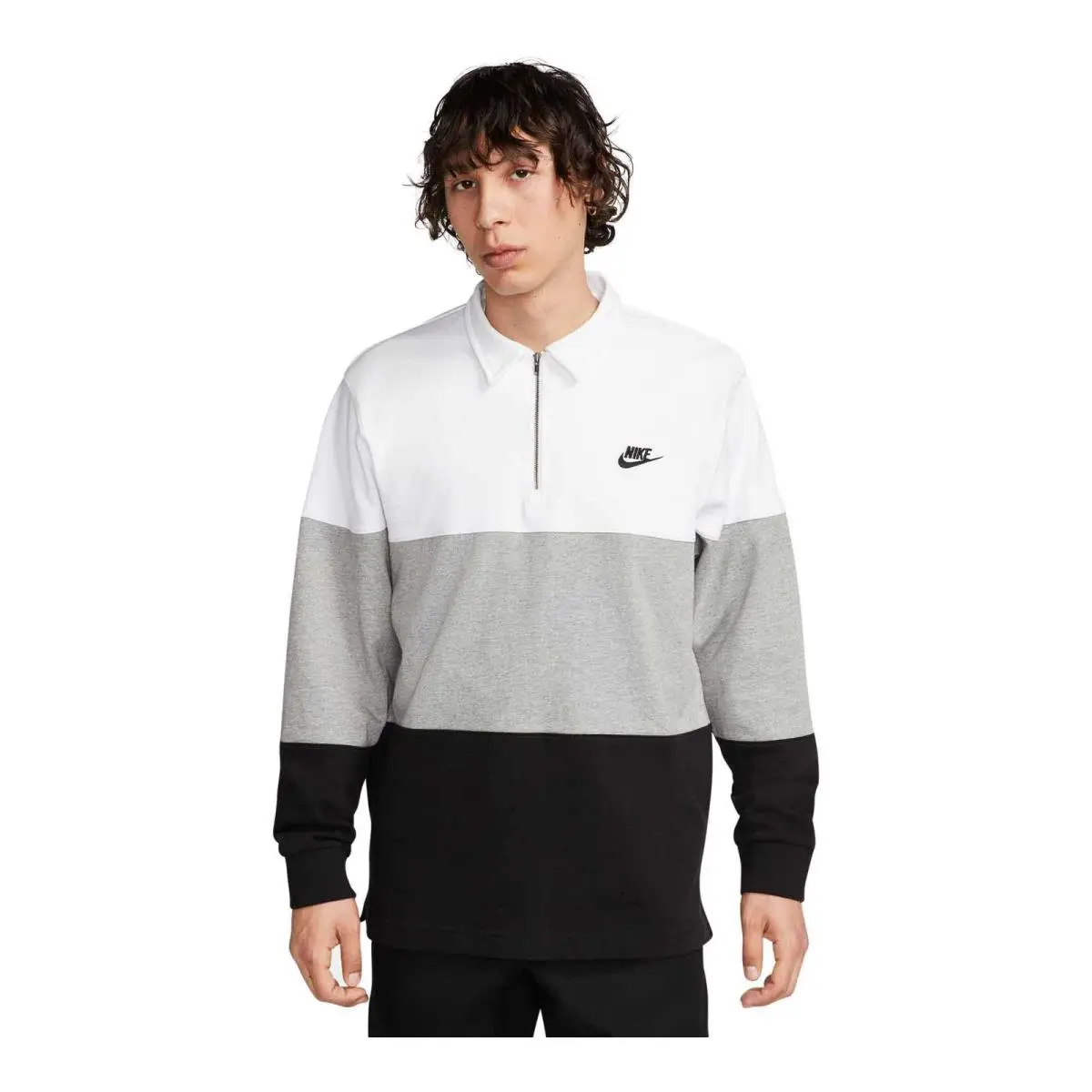 Mens Nike Club Long Sleeve Top_white/dk Grey Heather/black/black Fb7797-100