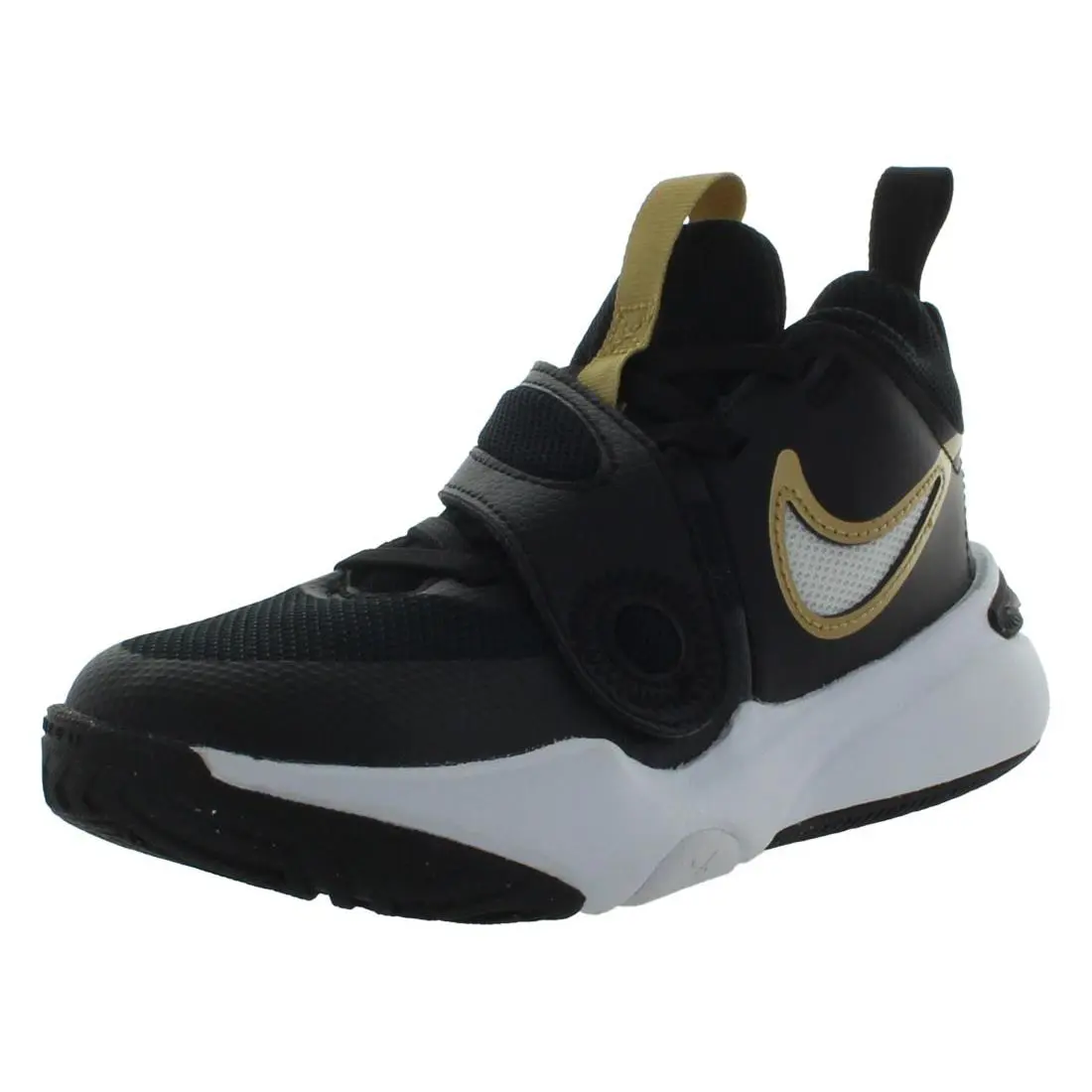 Nike Team Hustle D 11 PS Boys Shoes Size 2.5 Color: Black/metallic Gold/white - Black/Metallic Gold/White, Main: Black