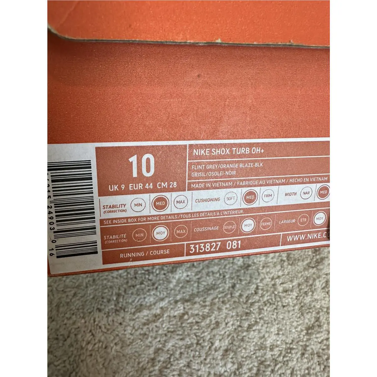 Nike shoes - Nike Shox Turbo+ - Shox - 313827 081 - Flint Gray/ Orange Blaze-black (UPC: 823229497167) 8