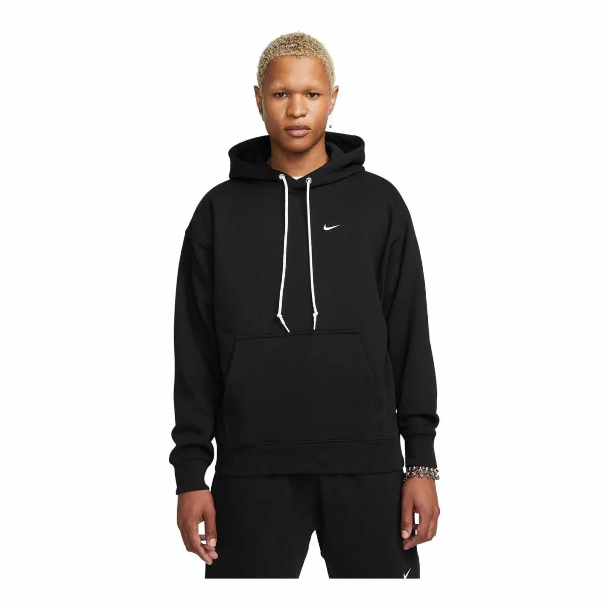 Mens Nike Solo Swoosh French Terry Pullover Hoodie_black/white DX0813-010 - BLACK/WHITE