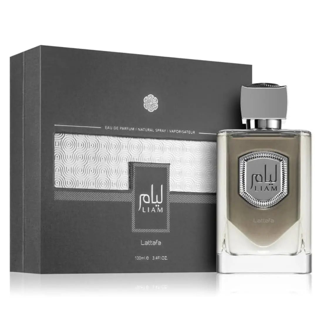 Lattafa Liam Gray Amber Woody Fragrance 3.4 Fl Oz Long Lasting Perfume