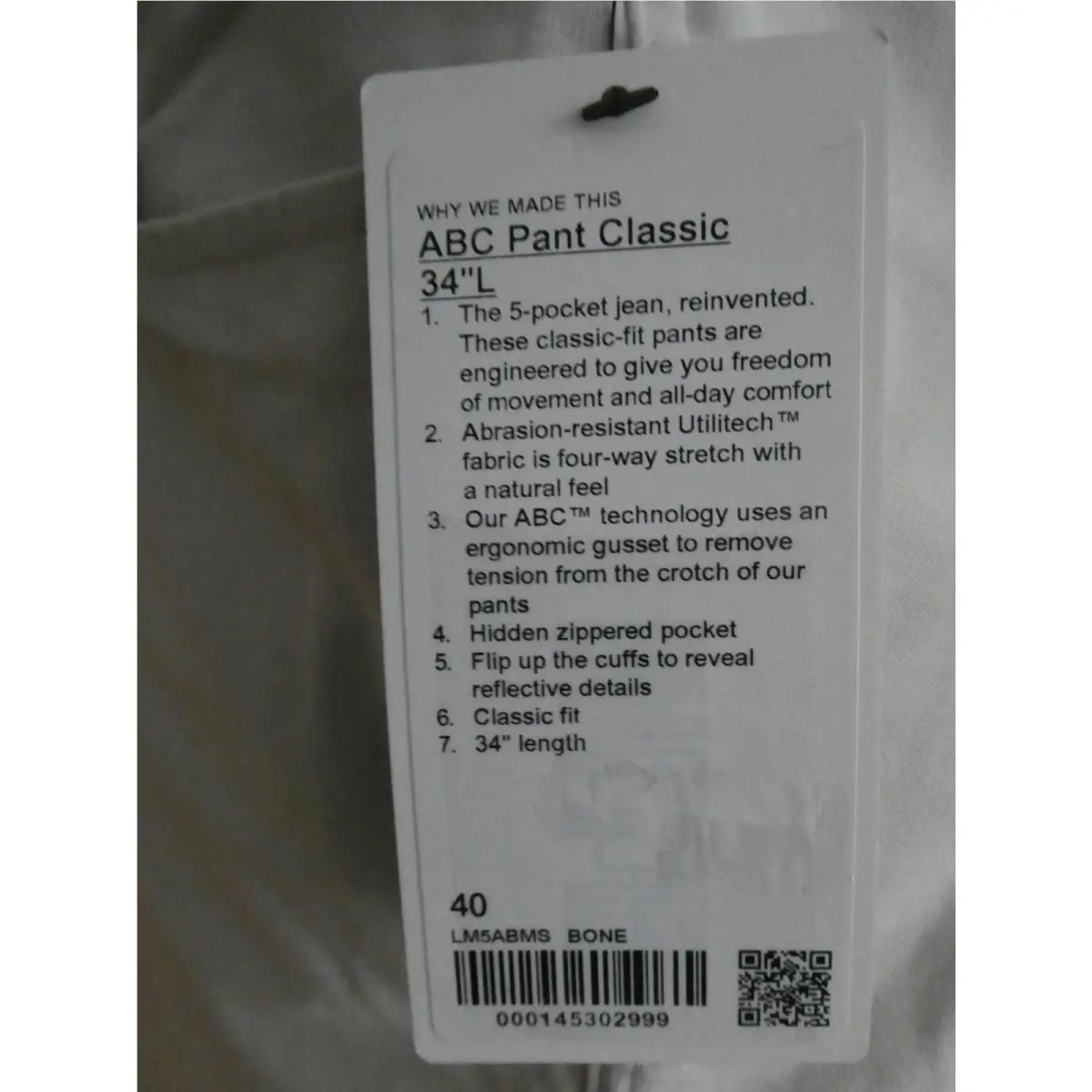 Lululemon clothing - ABC Pant Classic Fit - ABC Pant Classic Fit - Bone 41