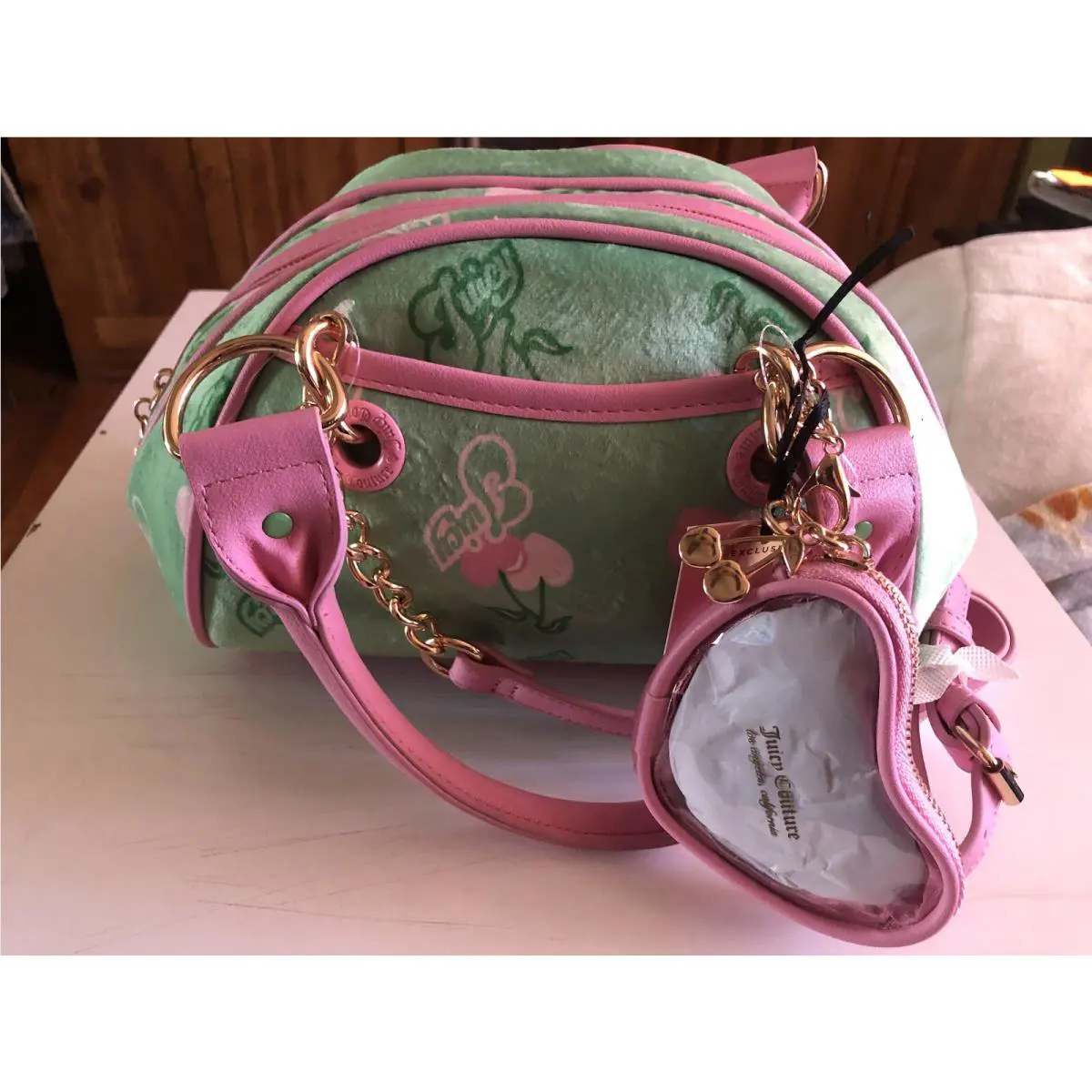 Juicy Couture Retro Juicy Cherry Gelato Satchel Crossbody Bag Retro Green/pink N