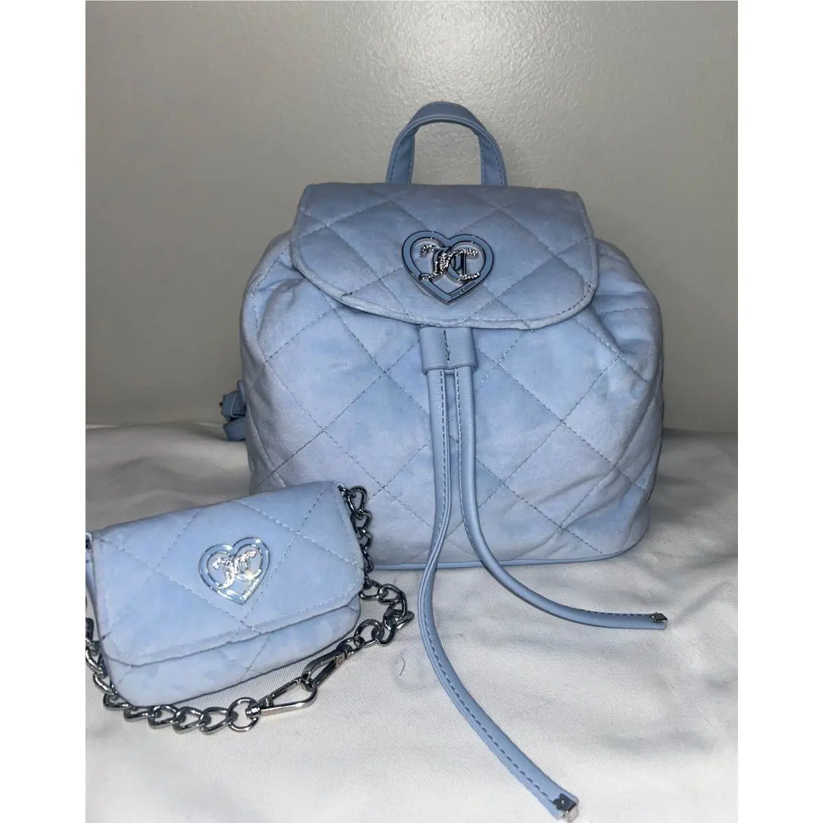 Juicy Couture Velour Quilted 2-in-1 Backpack Blue Star