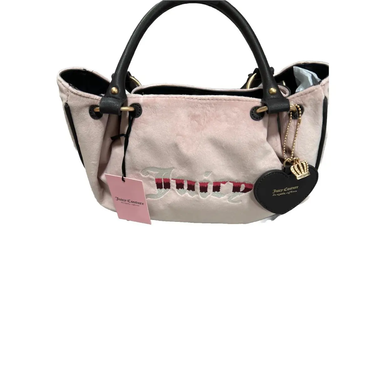Juicy Couture Retro Vibe Satchel Dusty Blush Chocolate Bag Velour with Charm