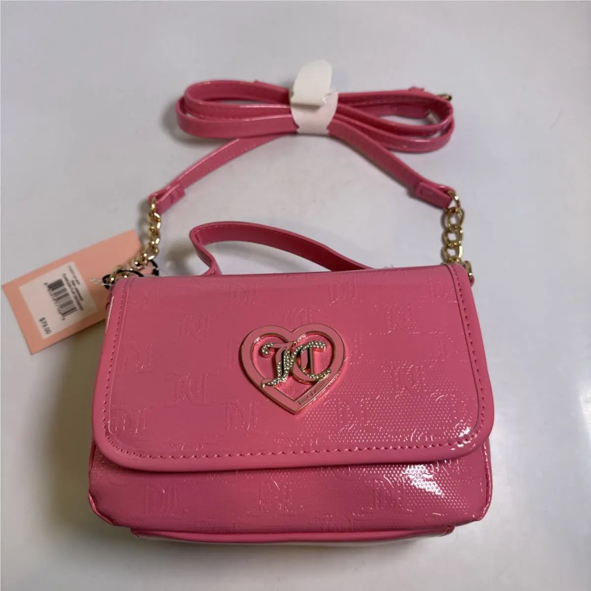 Juicy Couture Pink Lemonade J Logos Flawless Flap Crossbody Purse Bag Heart