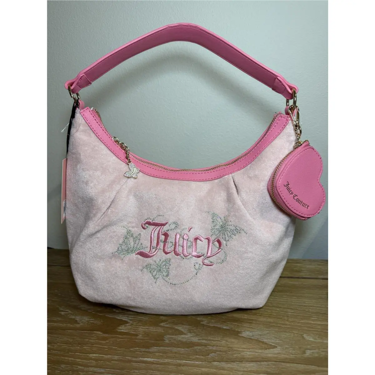 Juicy Couture Wingin It Terry Hobo Bag - Pink Lemonade Butterfly Bling