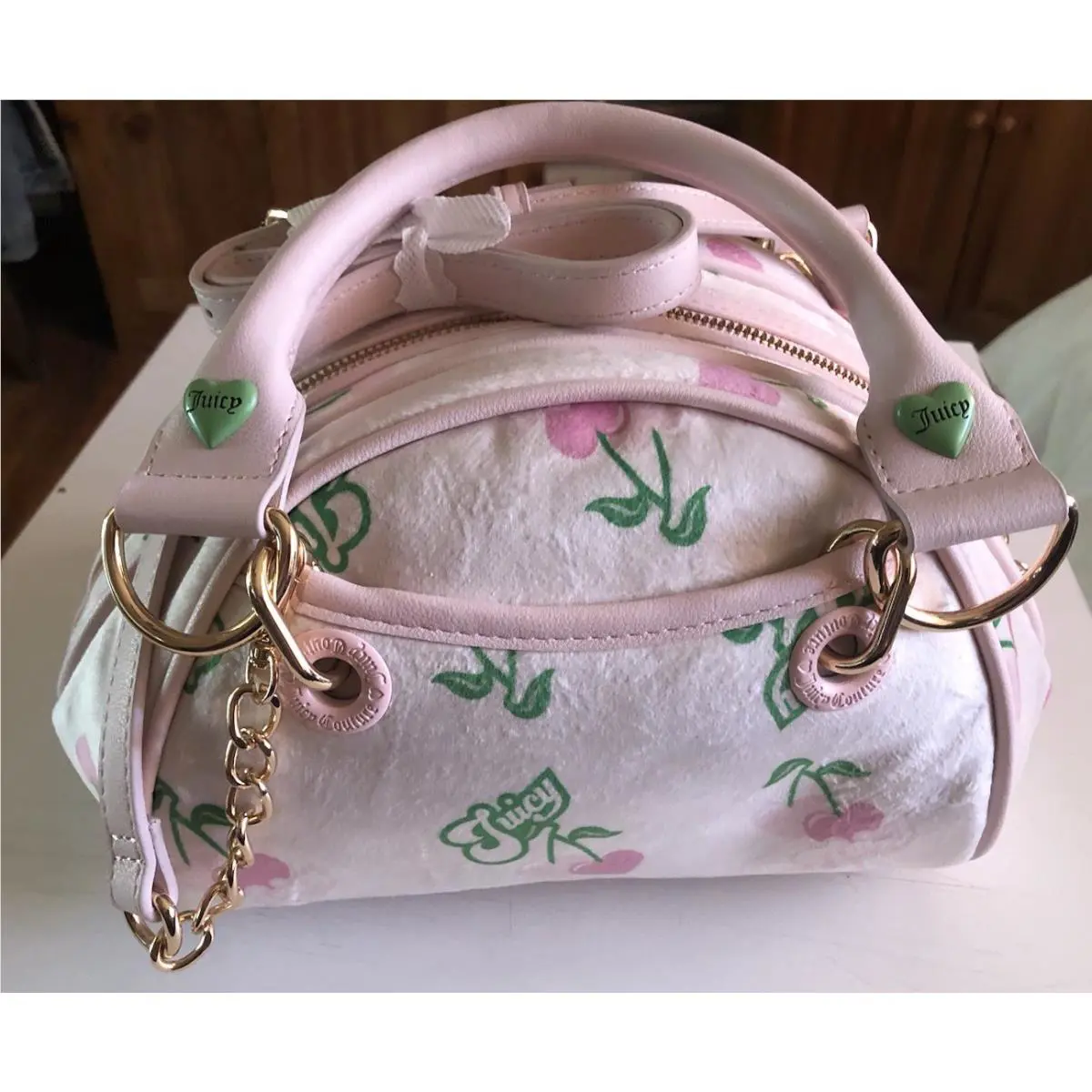 Juicy Couture Retro Cherry Gelato Satchel Crossbody Bag Bowler Handbag Retro
