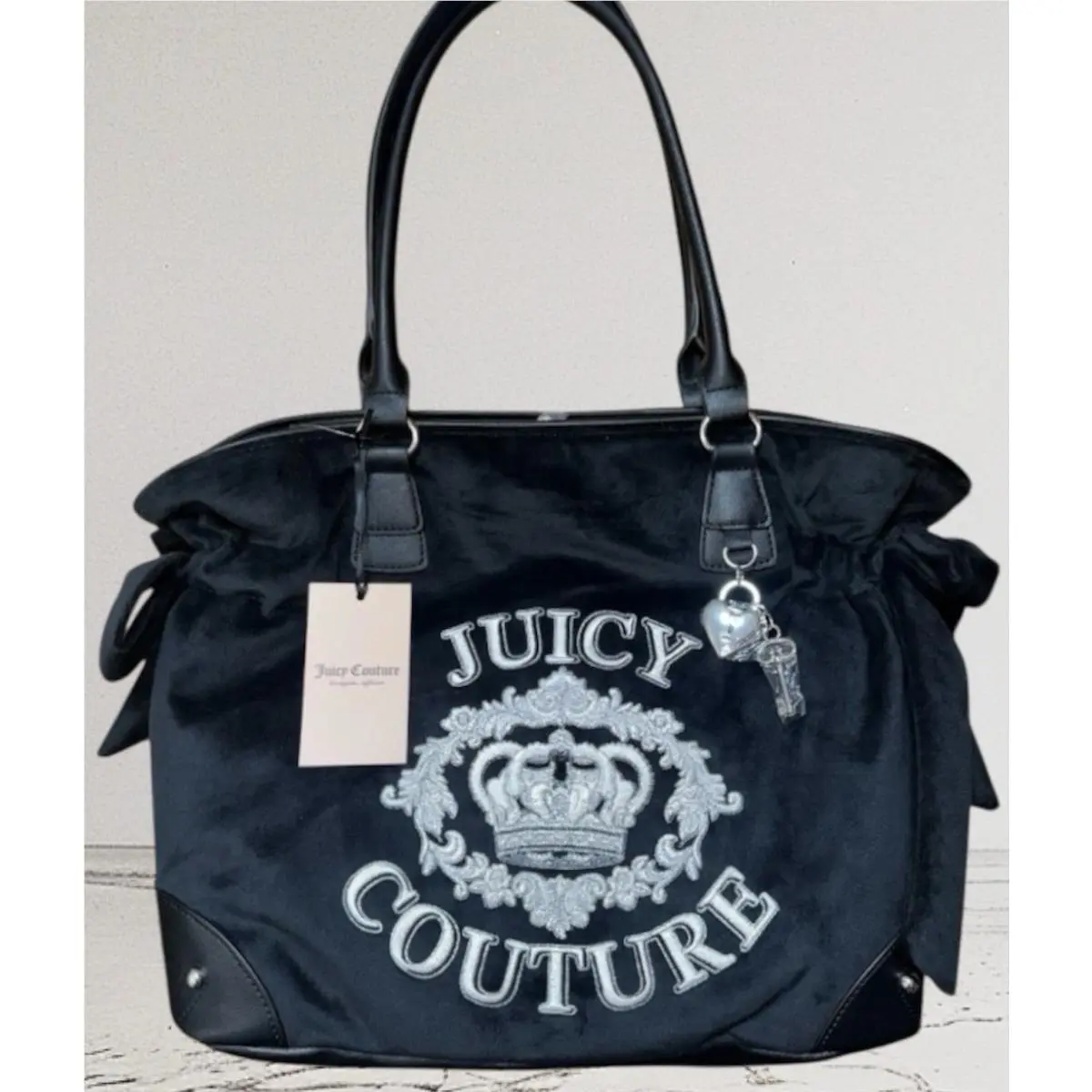 Juicy Couture Falling For Juicy Tote Bag Crown Crest Bows Liquorice Black