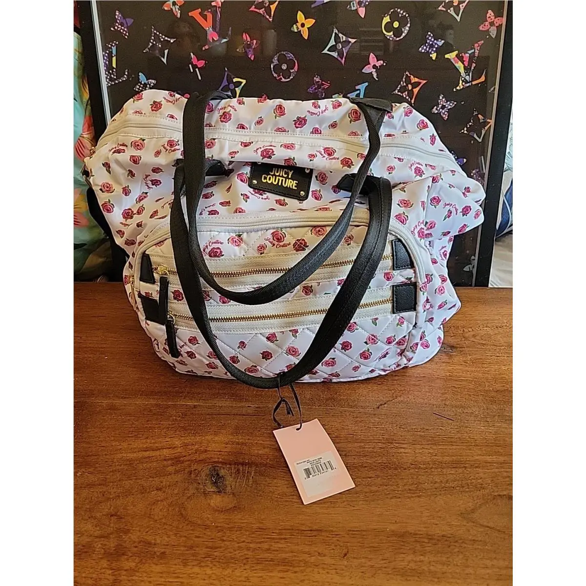Vintage Rare Juicy Couture White Ditsy Rose Neon Lights Weekender