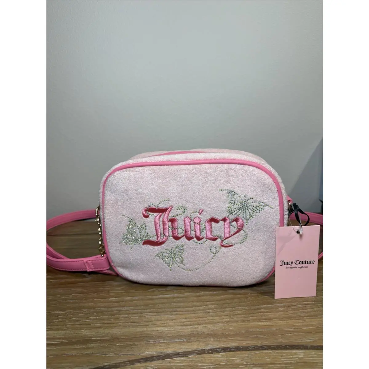 Juicy Couture Wingin It Crossbody Camera Bag Butterfly Design Pink Diamond