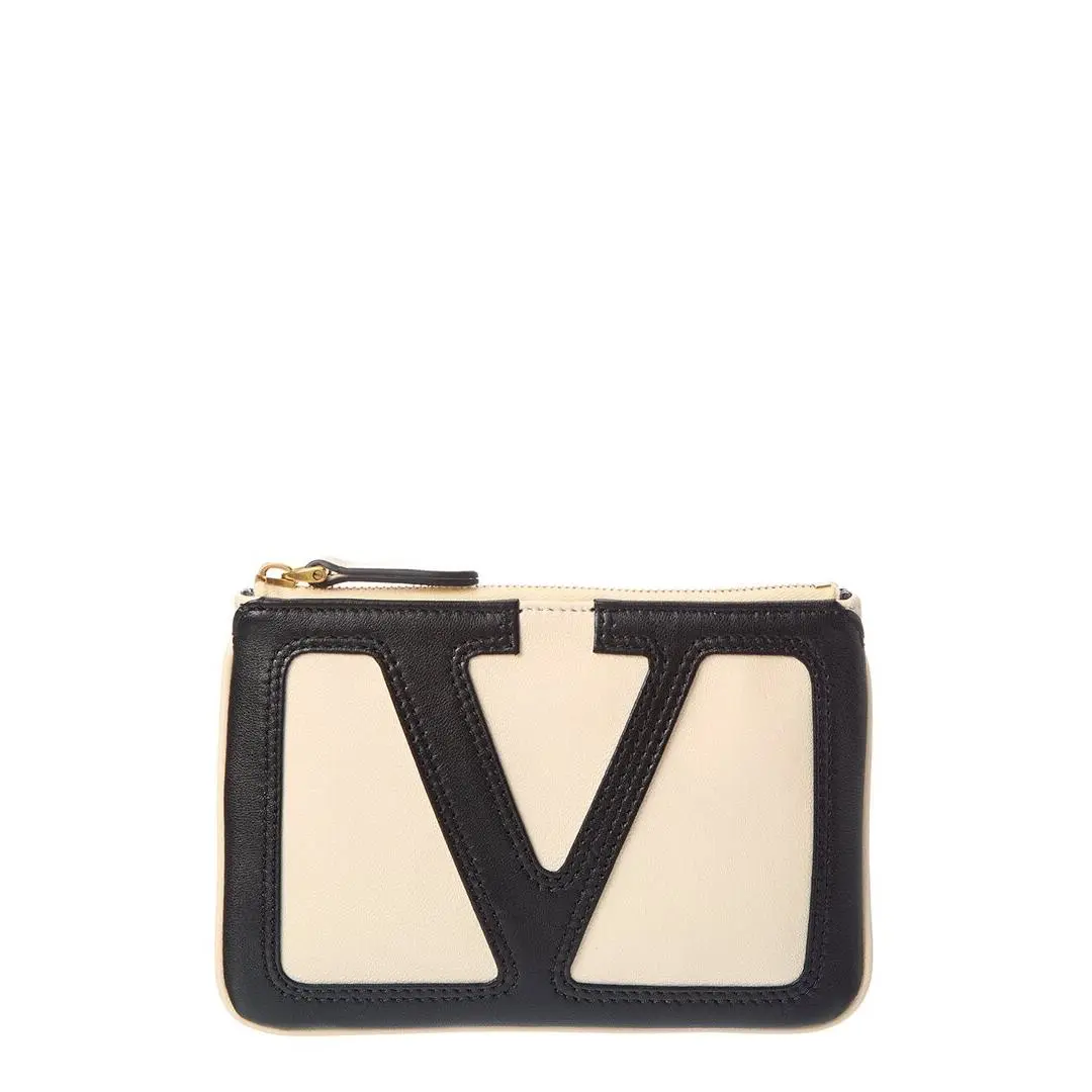 Valentino Vlogo Signature Leather Pouch Women`s White