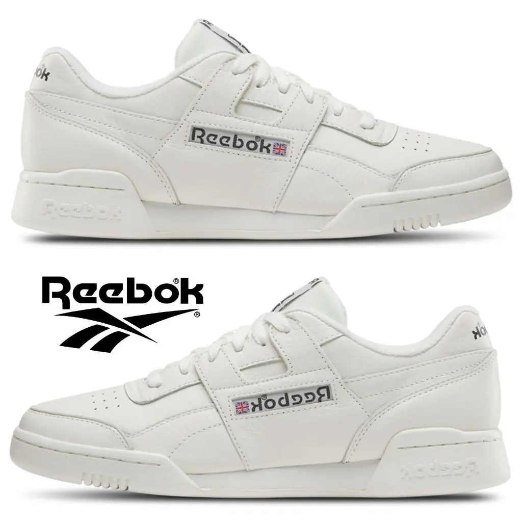 Reebok Workout Plus Leather Men`s Shoes Sneakers Casual Training Sport Comfort - White, Manufacturer: Chalk/Chalk/Black