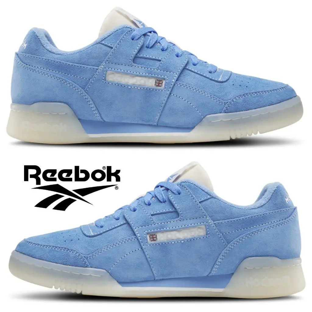 Reebok Workout Plus Suede Men`s Shoes Sneakers Casual Training Sport Comfort - Blue, Manufacturer: Alabaster/Chalk/Blue